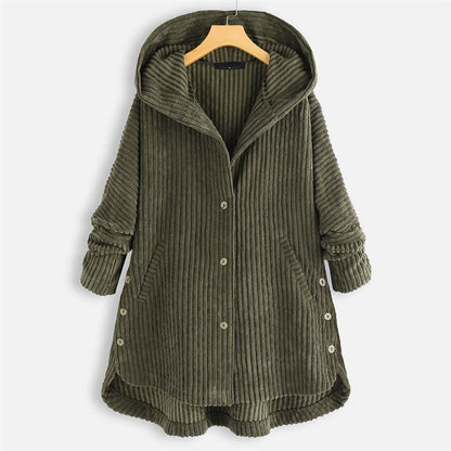 🎁Nieuw product 50% korting 💖🍃Casual effen gekleurde jas met verdikte capuchon en knopen