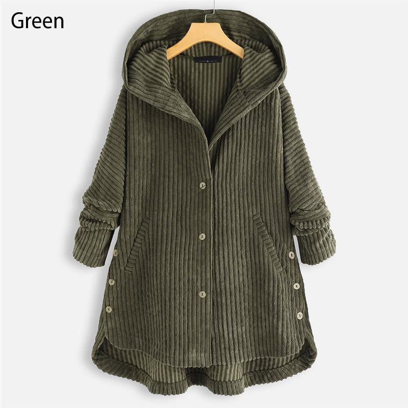🎁Nieuw product 50% korting 💖🍃Casual effen gekleurde jas met verdikte capuchon en knopen