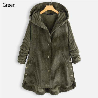 🎁Nieuw product 50% korting 💖🍃Casual effen gekleurde jas met verdikte capuchon en knopen