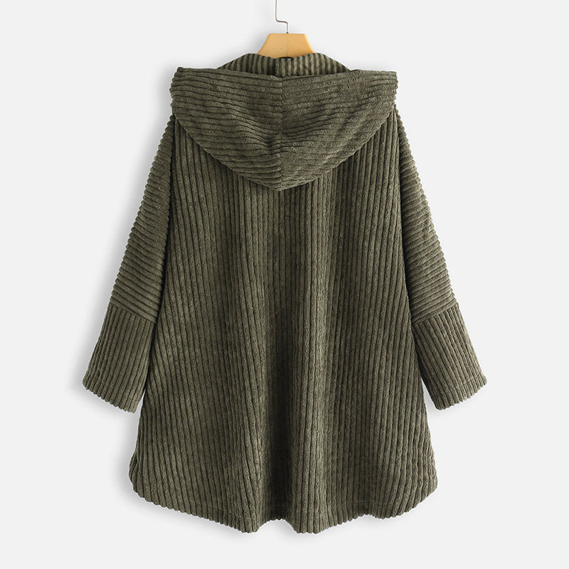 🎁Nieuw product 50% korting 💖🍃Casual effen gekleurde jas met verdikte capuchon en knopen
