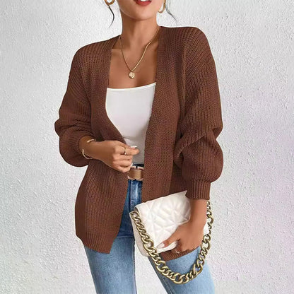 🔥Limited time 30% off🔥Chunky Knit Open Front Cardigan with Lantern Sleeves