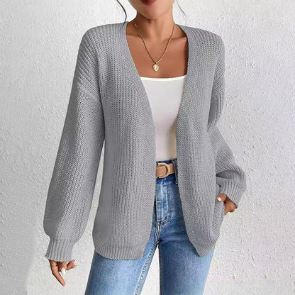 🔥Limited time 30% off🔥Chunky Knit Open Front Cardigan with Lantern Sleeves