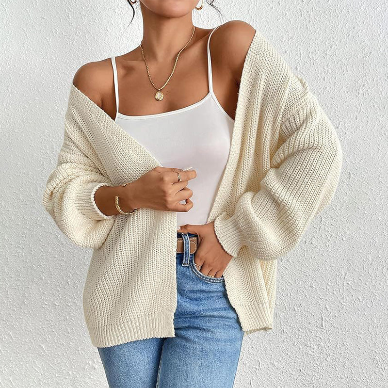 🔥Limited time 30% off🔥Chunky Knit Open Front Cardigan with Lantern Sleeves