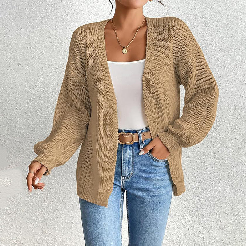 🔥Limited time 30% off🔥Chunky Knit Open Front Cardigan with Lantern Sleeves