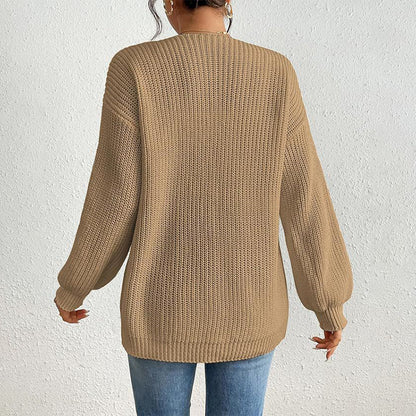 🔥Limited time 30% off🔥Chunky Knit Open Front Cardigan with Lantern Sleeves