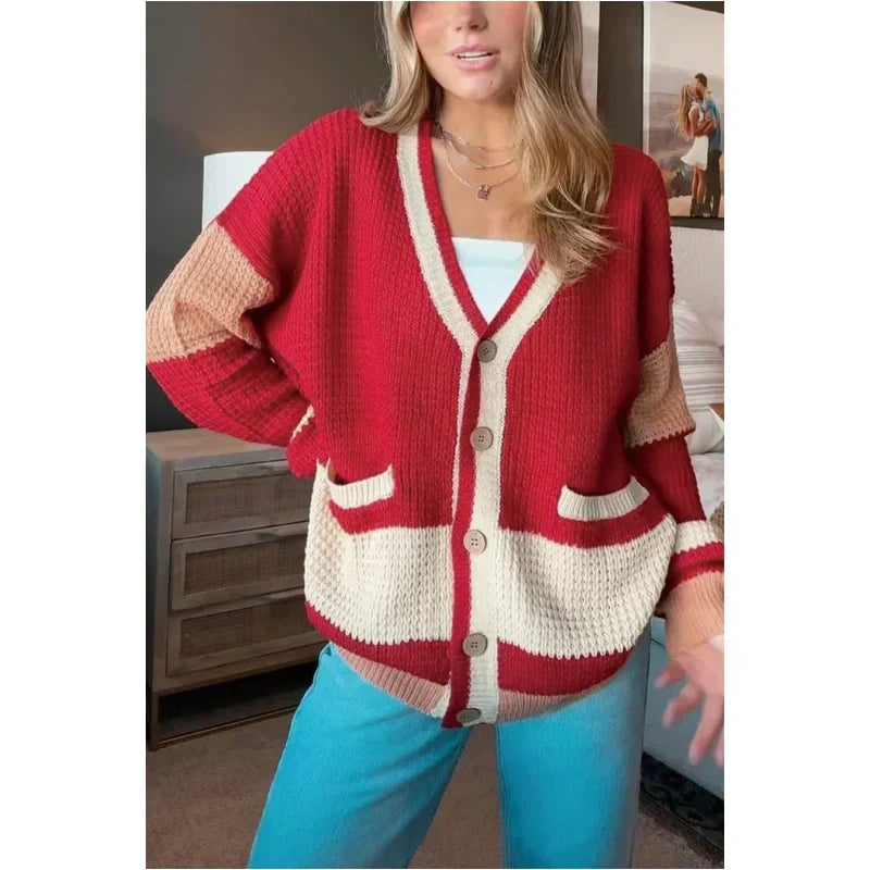 🥰Seasonal promotion super low price🥰Women's Colorblock Knit Cardigan Sweater