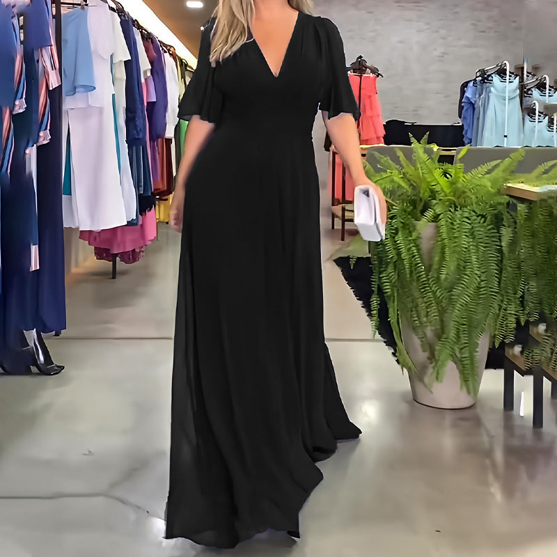 🌷Limited Time 50% OFF💞Solid Color V-Neck Waist Cinching Split Dress