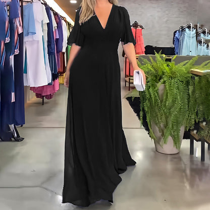 🌷Limited Time 50% OFF💞Solid Color V-Neck Waist Cinching Split Dress