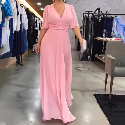 🌷Limited Time 50% OFF💞Solid Color V-Neck Waist Cinching Split Dress