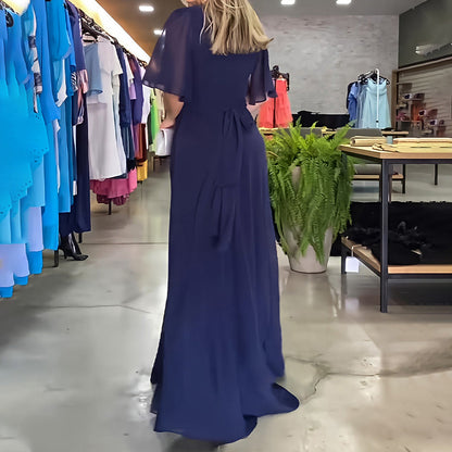 🌷Limited Time 50% OFF💞Solid Color V-Neck Waist Cinching Split Dress