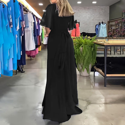 🌷Limited Time 50% OFF💞Solid Color V-Neck Waist Cinching Split Dress
