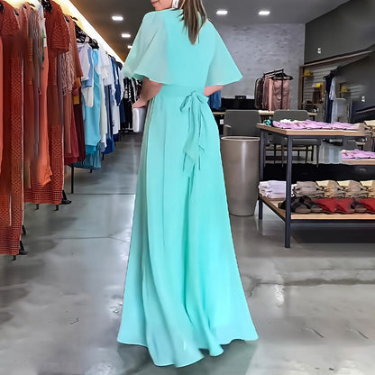 🌷Limited Time 50% OFF💞Solid Color V-Neck Waist Cinching Split Dress