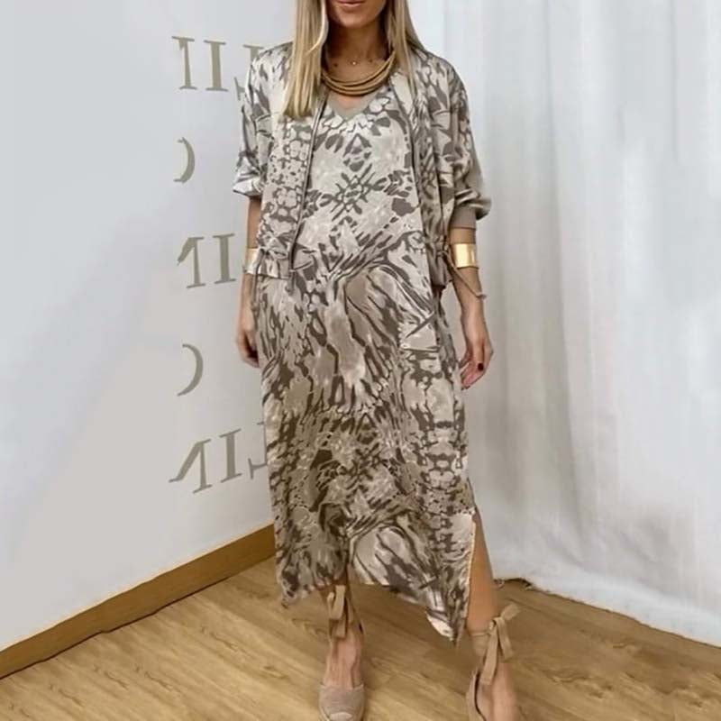 🌷Limited Time 56% OFF💞Women’s Fall Fashion Casual Printed Dress Two-Piece Set