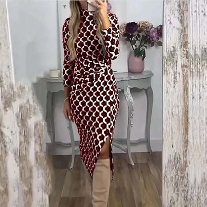 🔥Clearance Sale🔥Women's Sleek Geometric Print Side Slit Dress