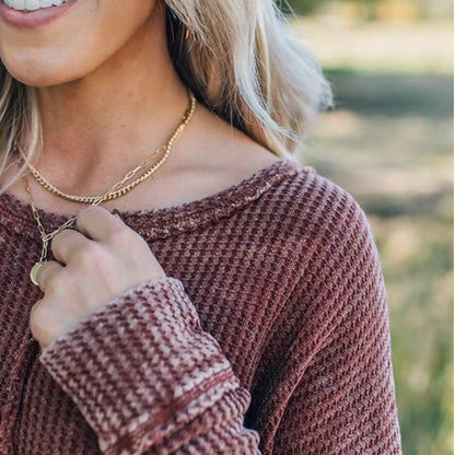 💞Women's Solid Color Long-Sleeve Waffle Knit Tops