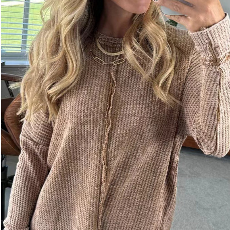 💞Women's Solid Color Long-Sleeve Waffle Knit Tops