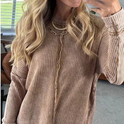 💞Women's Solid Color Long-Sleeve Waffle Knit Tops