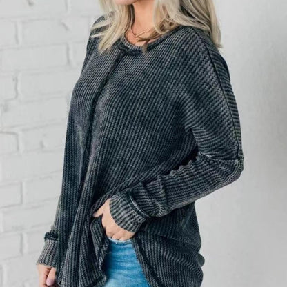 💞Women's Solid Color Long-Sleeve Waffle Knit Tops