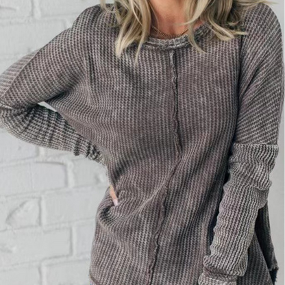 💞Women's Solid Color Long-Sleeve Waffle Knit Tops