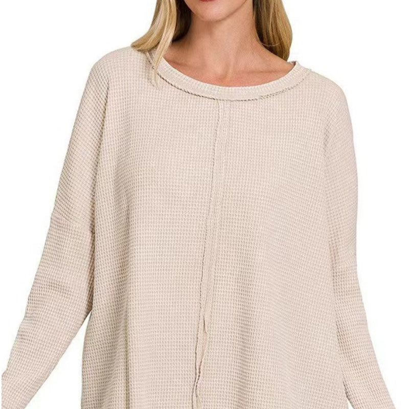 💞Women's Solid Color Long-Sleeve Waffle Knit Tops