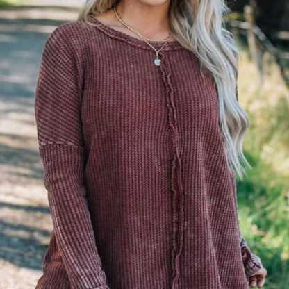 💞Women's Solid Color Long-Sleeve Waffle Knit Tops