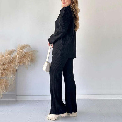 ⏳Beperkte uitverkoop 50% KORTING🌸Comfortabele geribbelde gebreide tweedelige set voor dames met broek met split💕