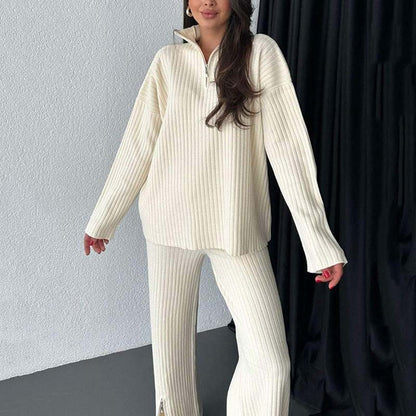 ⏳Beperkte uitverkoop 50% KORTING🌸Comfortabele geribbelde gebreide tweedelige set voor dames met broek met split💕