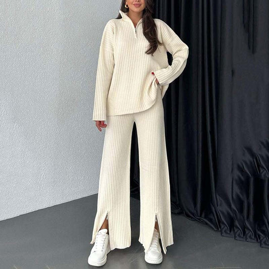 ⏳Limited Sale 50% OFF🌸Women's Cozy Ribbed Knit Two-Piece Set with Slit-Leg Pants💕