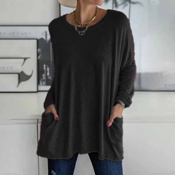 🎉  💖Black Friday Mega Deal – 50% off!💞🔥Women's Round Neck Long Sleeve Loose Pocket T-Shirt
