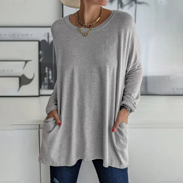🎉  💖Black Friday Mega Deal – 50% off!💞🔥Women's Round Neck Long Sleeve Loose Pocket T-Shirt