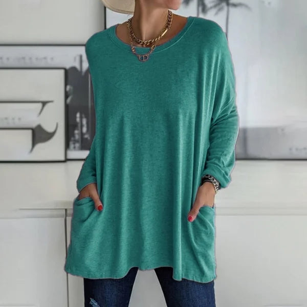 🎉  💖Black Friday Mega Deal – 50% off!💞🔥Women's Round Neck Long Sleeve Loose Pocket T-Shirt