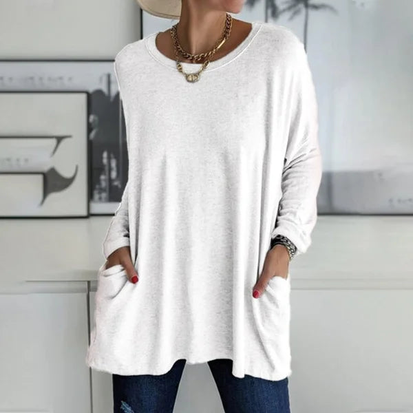 🎉  💖Black Friday Mega Deal – 50% off!💞🔥Women's Round Neck Long Sleeve Loose Pocket T-Shirt