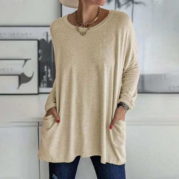 🎉  💖Black Friday Mega Deal – 50% off!💞🔥Women's Round Neck Long Sleeve Loose Pocket T-Shirt