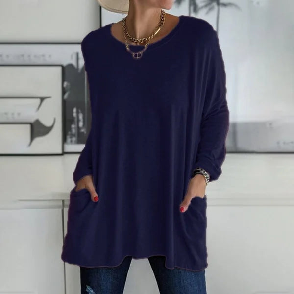 🎉  💖Black Friday Mega Deal – 50% off!💞🔥Women's Round Neck Long Sleeve Loose Pocket T-Shirt