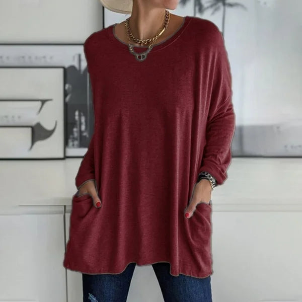 🎉  💖Black Friday Mega Deal – 50% off!💞🔥Women's Round Neck Long Sleeve Loose Pocket T-Shirt