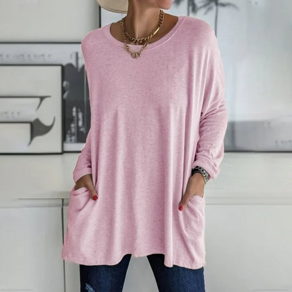 🎉  💖Black Friday Mega Deal – 50% off!💞🔥Women's Round Neck Long Sleeve Loose Pocket T-Shirt