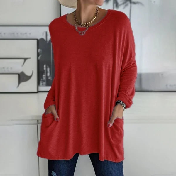🎉  💖Black Friday Mega Deal – 50% off!💞🔥Women's Round Neck Long Sleeve Loose Pocket T-Shirt