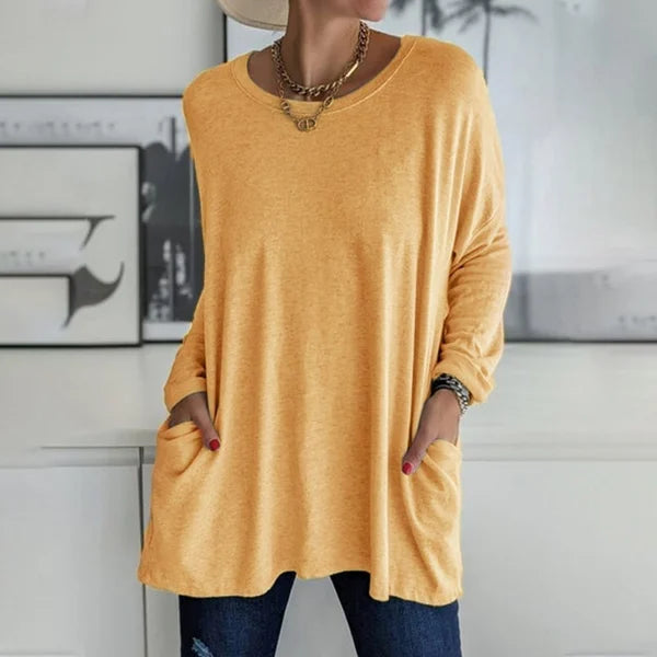 🎉  💖Black Friday Mega Deal – 50% off!💞🔥Women's Round Neck Long Sleeve Loose Pocket T-Shirt