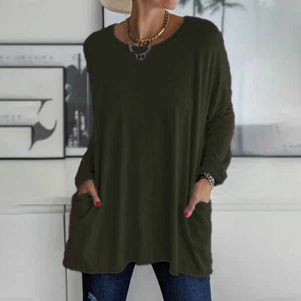 🎉  💖Black Friday Mega Deal – 50% off!💞🔥Women's Round Neck Long Sleeve Loose Pocket T-Shirt