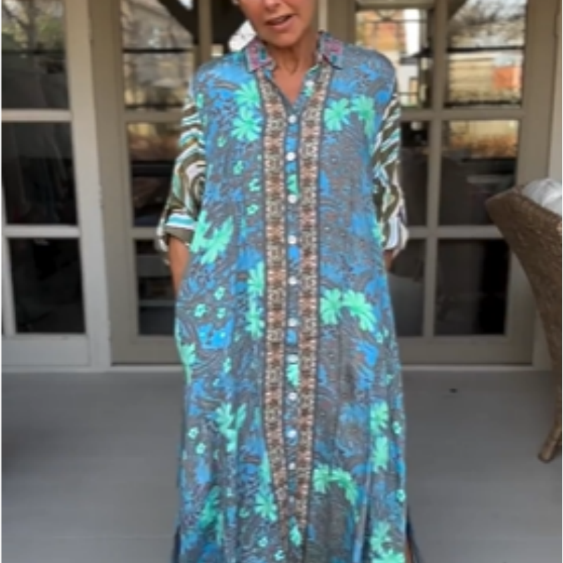 🌷Beperkte tijd 51% KORTING💞Modieuze maxi-jurk met print en zijsplit
