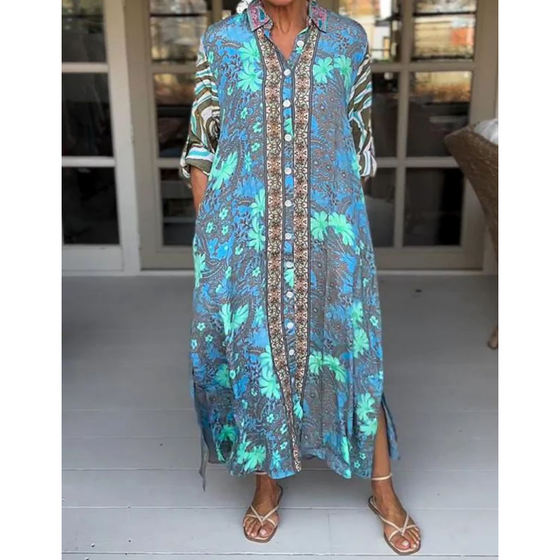 🌷Beperkte tijd 51% KORTING💞Modieuze maxi-jurk met print en zijsplit