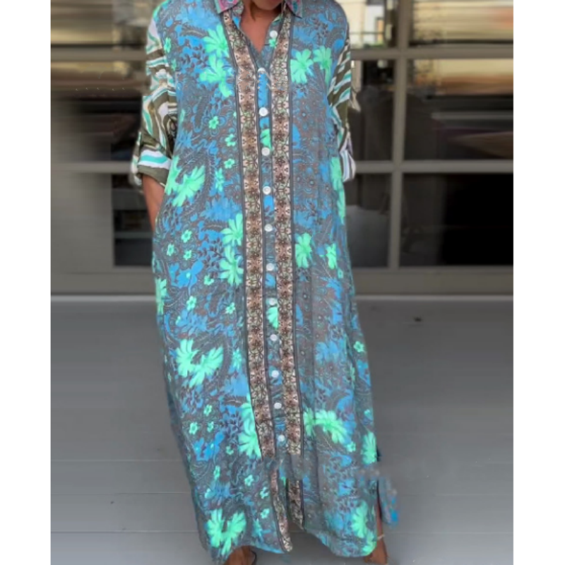 🌷Beperkte tijd 51% KORTING💞Modieuze maxi-jurk met print en zijsplit