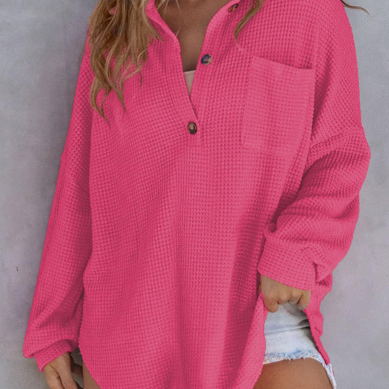 ✨New Arrival✨Women’s Loose Solid Color Waffle Knit Shirt