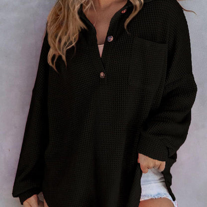 ✨New Arrival✨Women’s Loose Solid Color Waffle Knit Shirt
