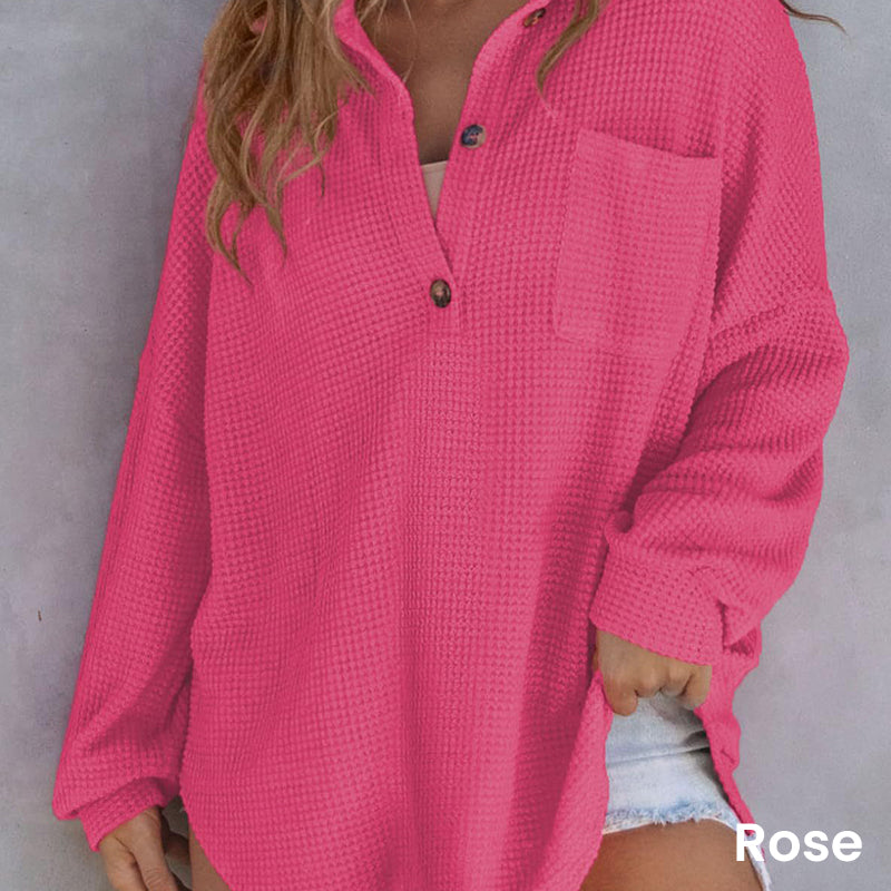 ✨New Arrival✨Women’s Loose Solid Color Waffle Knit Shirt