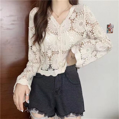🌷Limited Time 50% OFF💞Crochet Lace Button-Down Cardigan