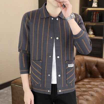 ✨New Arrival✨Men's Casual Striped Knitted Lapel Jacket
