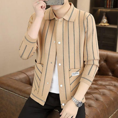 ✨New Arrival✨Men's Casual Striped Knitted Lapel Jacket