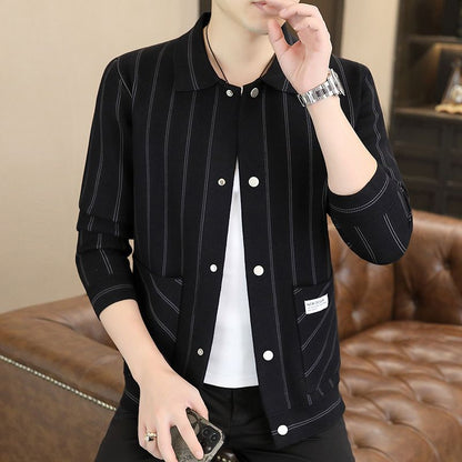 ✨New Arrival✨Men's Casual Striped Knitted Lapel Jacket
