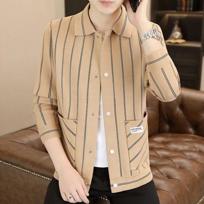 ✨New Arrival✨Men's Casual Striped Knitted Lapel Jacket